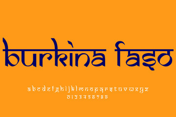 Wall Mural - country Burkina Faso text design. Indian style Latin font design, Devanagari inspired alphabet, letters and numbers, illustration.