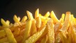 Closeup of Crispy and Appetizing 3D Rendered Golden French Fries Isolated on a Black Background