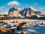Fototapeta  - Winter landscape in Alpe di Siusi, Dolomites, Italy.