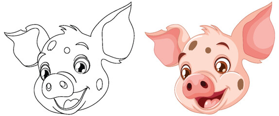 Canvas Print - Vector drawing of a piglet, outlined and colored