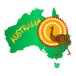 Map of Australia with emu and sun on white background. Australian continent with ostrich. Australia Aboriginal day. Naidoc week. Union jack. Reconciliation Day.Travel to australia poster design.Vector