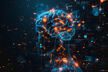 Leinwandbilder - An illustration of a person's brain with AI related concepts integrated into the neural network.