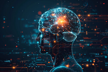 Leinwandbilder - An illustration of a person's brain with AI related concepts integrated into the neural network.