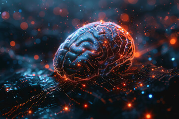 Leinwandbilder - An illustration of a person's brain with AI related concepts integrated into the neural network.