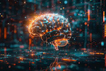 Leinwandbilder - An illustration of a person's brain with AI related concepts integrated into the neural network.