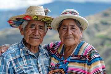 Canvas Print - An elderly couple a man and woman are wearing hats. Generative AI.