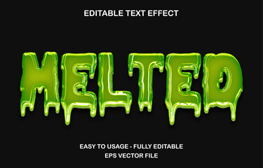 Melted editable text effect template, green slime glossy style typography, premium vector