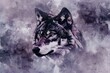 Digital painting of a wolf head with grunge textured background