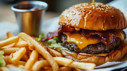 Classic cheeseburger bacon cheeseburger french fries