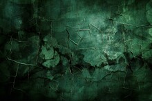 Grunge Green Background With Cracked And Peeling Paint, Abstract Texture