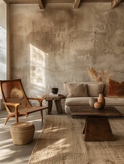 Canvas Print - Modern Rustic Living Room with Natural Textures and Earthy Tones