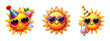 Cute summer sun collection. Summer stickers, summer clipart