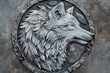 The head of a wolf in the form of a circle on a gray background