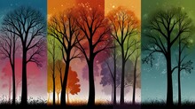 Four Seasons Banners With Abstract Trees Vector Illus .Generative AI