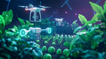 Poster - agricultural artificial intelligence isometric landing page. smart farming, ai in the agriculture in