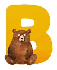 png yellow letter b with animal character, transparent background