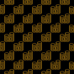 Poster - Bitcoin coins vector Cryptocurrency seamless pattern in thin line style