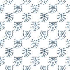 Poster - Bitcoin Technology on Hand vector Cryptocurrency outline seamless pattern