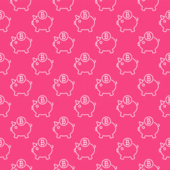 Poster - Cryptocurrency Piggy Bank vector Bitcoin linear seamless pattern