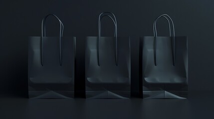 The template set consists of 3D renderings of black bags on a dark background for design purposes