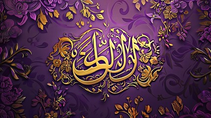 'Golden Ramadan Kareem' with a purple arabesque floral background symbolizes a generous ramadan