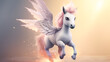 Baby Unicorn With Wings Crafted With Technology imagination with blurred background
