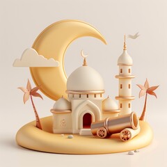 A simplified 3D design for the holy month of Ramadan