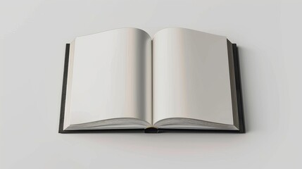 Poster - A mockup of an empty book, booklet or magazine, with the black cover shown from top. Modern realistic template of a catalog, brochure, or journal, in 3D, with white pages that are open and closed.