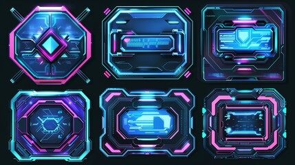 Poster - Frames and panels for live video streaming in a futuristic style. Isolated on black background.