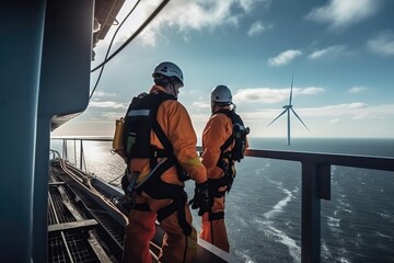 workers on a windmill in a wind farm the sea --ar 3:2 --stylize 250 --v 5 Job ID: 32338507-d9ba-4765-a3f6-3cbc52d95b23