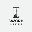 excalibur Medieval sword knife blade on stone rock logo