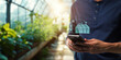 UI hologram agriculture and modern technology Farmer using smart farming technologies using AI