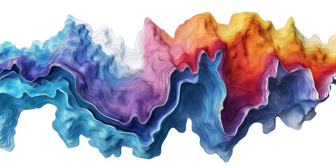 topographical mountain ridge heat map overhead aerial top view isolated on transparent background, b