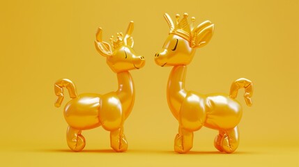 A twisted balloon deer with a crown and without a crown, isolated on a light yellow background.