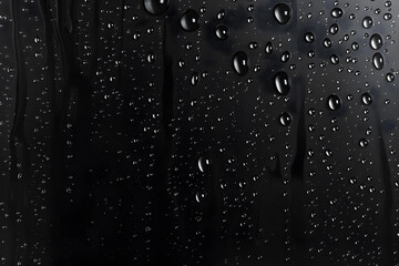 Wall Mural - black wet background / raindrops for overlaying on window, concept of autumn weather, background of drops of water rain on glass transparent