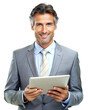 Business-confident businessman with a digital tablet - PNG file 