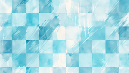 Wall Mural - Cyan Checks: Pastel Gingham Watercolor Flat Illustration