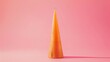   A tall orange cone atop a pink floor Nearby, a light pink wall holds a solitary candle, its wick protruding