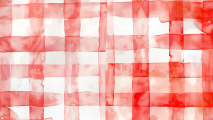 Wall Mural - Warm Checks: Red Pastel Gingham Watercolor Illustration