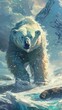 Majestic polar bears prowl across the frozen tundra.