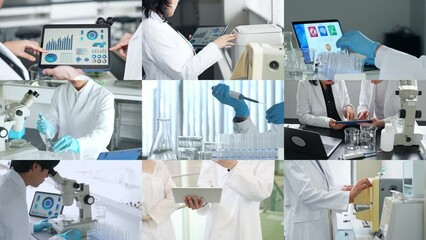 Poster - Collage of various scientific scenes. Scaling transition from white background.