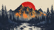 Vector graphics for t-shirt design bundle mountains and sun, generative Ai