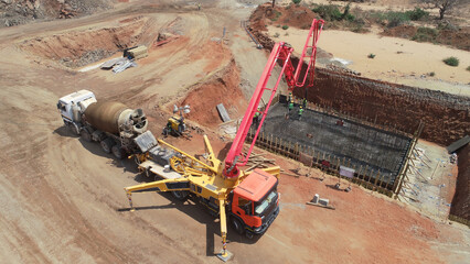 Concrete Pouring for Culvert-Shaped Bridge with Concrete Pumps and Mixers	