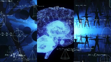 Poster - Collage of various human body images and science and technology concept. Wipe transition from white background.