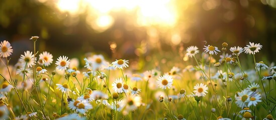 Wall Mural - Field of blooming flowers on a beautiful, sunny day.