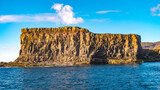 Fototapeta Desenie - Mykines, Faroe Islands. Panoramic view of Mykines island, bird watching destination for puffins. Lighthouse at fjords landscape and seascape