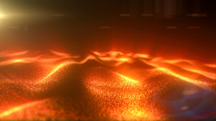 Poster - Orange energy magic digital futuristic waves with light rays lines and energy particles. Abstract background