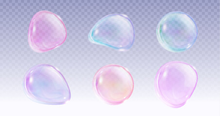 Poster - 3d pink soap ball. realistic rainbow water bubble on transparent background. abstract iridescent liq