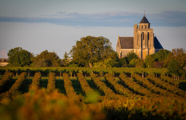 Wall Mural - France, Charente-Martime, Lonzac Church,in Cognac Vineyards, Petite Champagne, High quality photo