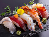 Fototapeta  - Sushi arranged with Japanese authenticity
